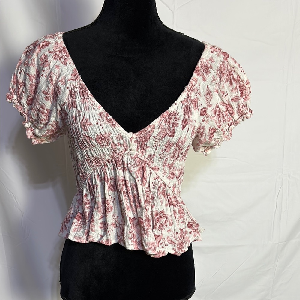 MINKPINK Pink Puff Sleeve Smocked Blouse
